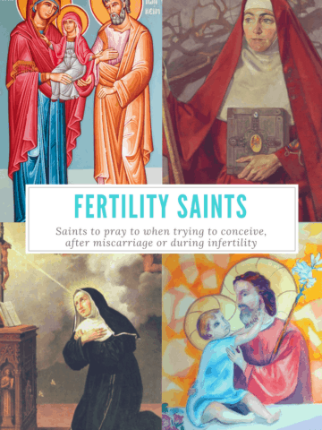 Catholic Patron Saints of Fertility, Infertility, Trying to Conceive, Getting Pregnant, and Pregnancy. St. Rita, St. Anne, St. Joachim, St. Gianna, St. Eulalia, St. Catherine, St. Brigid, St. Collette, St. Joseph, St. Anthony, St. Jude, St. Gerard, St. Raymond, St. Philomena.