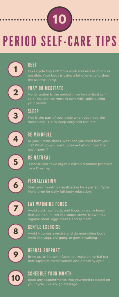 10 Simple Period Self-Care Tips to Increase Fertility when Trying to Conceive. Also helps with the grief with prolonged TTC when struggling with infertility.