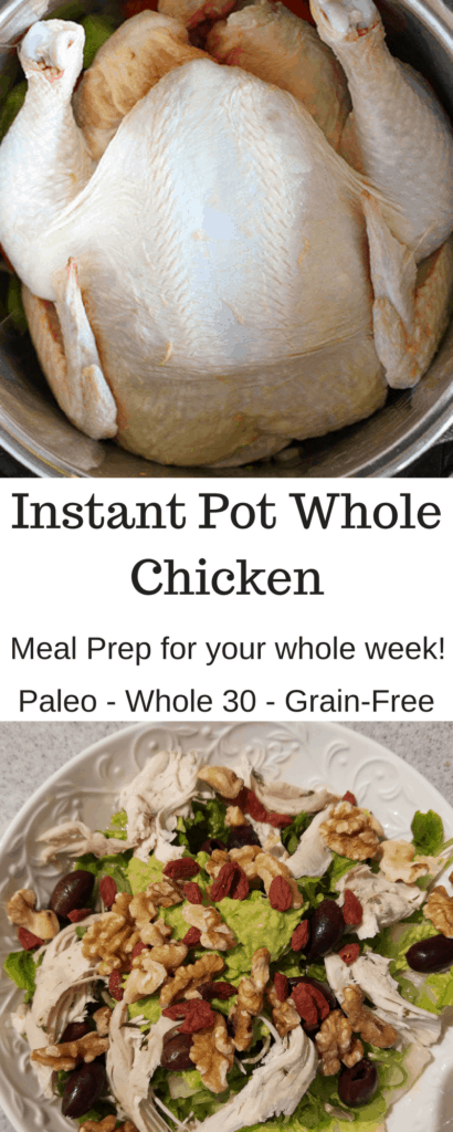 Quick and Easy Instant Pot Pressure Cooker Whole Roast Chicken. Get enough meat to meal prep for all week! Great for Paleo, AIP, Whole 30, and clean eating diets