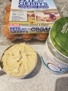 Simple ingredients for keto bread recipe, cashew butter, coconut butter, eggs! Low carb, gluten free bread that is so easy to make!