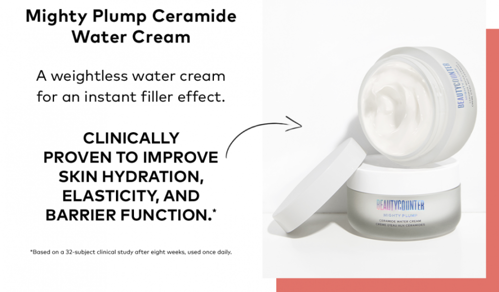 Beautycounter Mighty Plump Ceramide Water Cream Review- shown to improve skin hydration, elasticity, and barrier function.