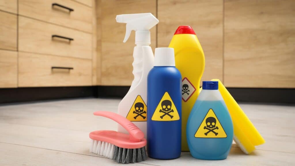 Nontoxic Cleaning Supplies that Actually Work- Avoiding Harsh Chemicals; Picture of Toxic cleaning Products